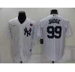 Men's New York Yankees #99 Aaron Judge White Cool Base Stitched Rose Baseball Jersey
