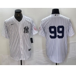 Men's New York Yankees #99 Aaron Judge White With Patch 2024 Cool Base Stitched Jersey