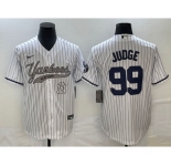 Men's New York Yankees #99 Aaron Judge White With Patch Cool Base Stitched Baseball Jersey