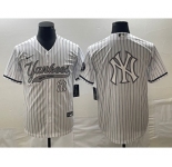Men's New York Yankees Big Logo White Pinstripe Cool Base Stitched Baseball Jersey