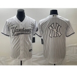Men's New York Yankees Big Logo White Pinstripe Cool Base Stitched Baseball Jerseys