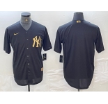 Men's New York Yankees Blank Black Gold Cool Base Stitched Jersey