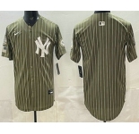 Men's New York Yankees Blank Olive Pinstripe 2026 Armed Forces Day Salute To Service Jersey