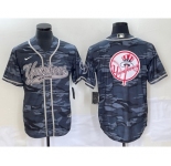Men's New York Yankees Gray Camo Team Big Logo With Patch Cool Base Stitched Baseball Jersey1