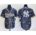 Men's New York Yankees Gray Camo Team Big Logo With Patch Cool Base Stitched Baseball Jersey