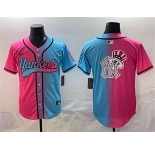 Men's New York Yankees Team Big Logo Pink Blue Limited Stitched Baseball Jersey