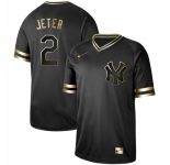 Men's Nike New York Yankees #2 Derek Jeter Black Gold Authentic Stitched Baseball Jersey