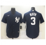 Men's Nike New York Yankees #3 Babe Ruth Navy Road Flex Base Authentic Collection Jersey