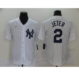 New York Yankees  #2 Derek Jeter Nike Home Cooperstown Collection Player MLB Jersey White