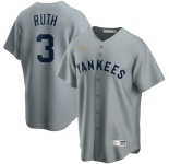 New York Yankees #3 Babe Ruth Nike Road Cooperstown Collection Player MLB Jersey Gray