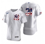 New York Yankees #31 Aaron Hicks Men's Nike White Fluttering USA Flag Limited Edition Authentic MLB Jersey