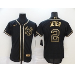 Nike Men's New York Yankees #2 Derek Jeter Black Retro Gold font Fashion Flex Base Authentic Baseball Jersey