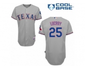 Men's Majestic Texas Rangers #25 Jonathan Lucroy Replica Grey Road Cool Base MLB Jersey