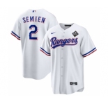Men's Texas Rangers #2 Marcus Semien 2023 White World Series Stitched Baseball Jersey