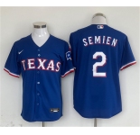 Men's Texas Rangers #2 Marcus Semien Royal With Patch Cool Base Stitched Baseball Jersey