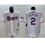 Men's Texas Rangers #2 Marcus Semien White 2023 World Series Champions Cool Base Jersey
