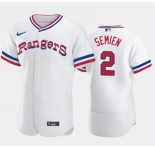 Men's Texas Rangers #2 Marcus Semien White Throwback Stitched Flex Base Nike Jersey