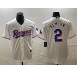 Men's Texas Rangers #2 Marcus Semien White With Patch Cool Base Stitched Baseball Jersey