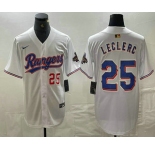 Men's Texas Rangers #25 Jose Leclerc Number White 2024 Gold Collection Limited Cool Base Jersey