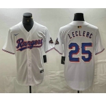 Men's Texas Rangers #25 Jose Leclerc White 2024 Gold Collection Limited Cool Base Jersey