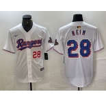 Men's Texas Rangers #28 Jonah Heim Number White 2023 World Series Champions Cool Base Jersey