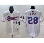 Men's Texas Rangers #28 Jonah Heim Number White 2023 World Series Champions Cool Base Jerseys