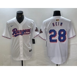 Men's Texas Rangers #28 Jonah Heim White 2023 World Series Champions Cool Base Jersey