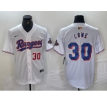 Men's Texas Rangers #30 Nathaniel Lowe Number White 2024 Gold Collection Limited Cool Base Jerseys
