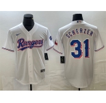 Men's Texas Rangers #31 Max Scherzer White With Patch Cool Base Stitched Baseball Jersey