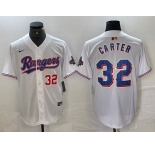 Men's Texas Rangers #32 Evan Carter Number White 2023 World Series Champions Cool Base Jersey