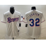 Men's Texas Rangers #32 Evan Carter White With Patch Cool Base Stitched Baseball Jersey