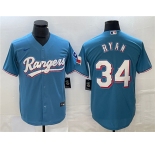 Men's Texas Rangers #34 Nolan Ryan Blue Cool Base Stitched Baseball Jersey