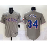 Men's Texas Rangers #34 Nolan Ryan Grey With Patch Cool Base Stitched Baseball Jersey