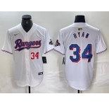 Men's Texas Rangers #34 Nolan Ryan Number White 2024 Gold Collection Limited Cool Base Jersey