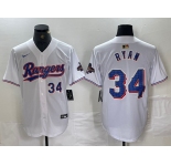 Men's Texas Rangers #34 Nolan Ryan Number White 2024 Gold Collection Limited Cool Base Jerseys