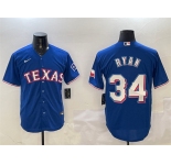Men's Texas Rangers #34 Nolan Ryan Royal Cool Base Stitched Baseball Jersey