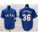 Men's Texas Rangers #36 Wyatt Langford Royal Cool Base Limited Stitched Baseball Jersey