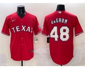 Men's Texas Rangers #48 Jacob deGrom Red With Patch Cool Base Stitched Baseball Jersey