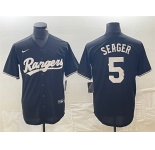 Men's Texas Rangers #5 Corey Seager Black Cool Base Stitched Baseball Jersey