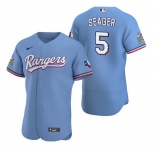 Men's Texas Rangers #5 Corey Seager Light Blue Flex Base Stitched Jersey