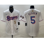 Men's Texas Rangers #5 Corey Seager Number White 2023 World Series Champions Cool Base Jerseys