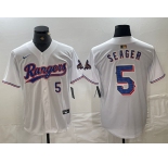 Men's Texas Rangers #5 Corey Seager Number White 2024 Gold Collection Limited Cool Base Jersey