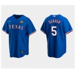 Men's Texas Rangers #5 Corey Seager Royal 2023 World Series Stitched Baseball Jersey