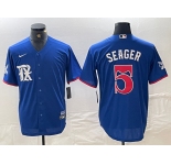 Men's Texas Rangers #5 Corey Seager Royal Blue 2023 City Connect Stitched Baseball Jersey