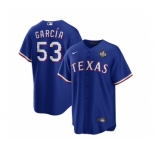 Men's Texas Rangers #53 Adolis García Royal 2023 World Series Stitched Baseball Jersey