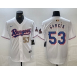 Men's Texas Rangers #53 Adolis Garcia Number White 2023 World Series Champions Cool Base Jerseys