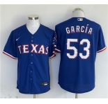 Men's Texas Rangers #53 Adolis Garcia Royal With Patch Cool Base Stitched Jersey