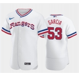 Men's Texas Rangers #53 Adolis Garcia White Throwback Stitched Flex Base Nike Jersey