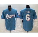 Men's Texas Rangers #6 Josh Jung Light Blue Team Logo Cool Base Jersey