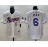 Men's Texas Rangers #6 Josh Jung Number White 2023 World Series Champions Cool Base Jerseys